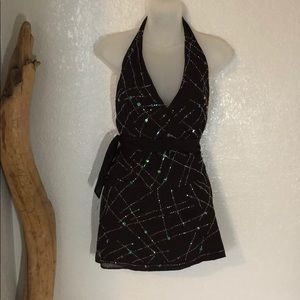 Black silk dress with beading and sequins